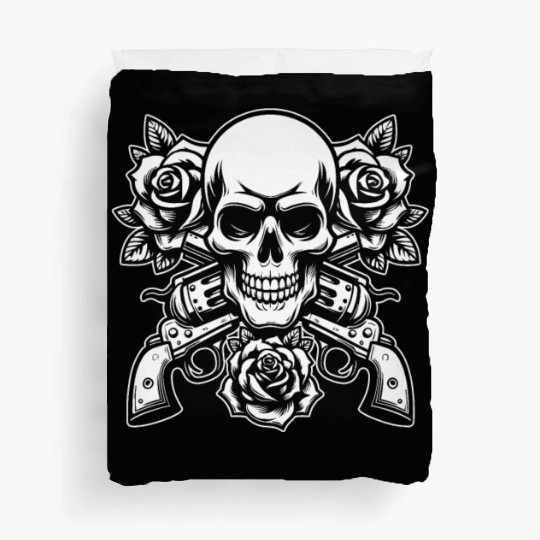Skeleton Roses Guitar Roses Skull Guns Duvet Covers