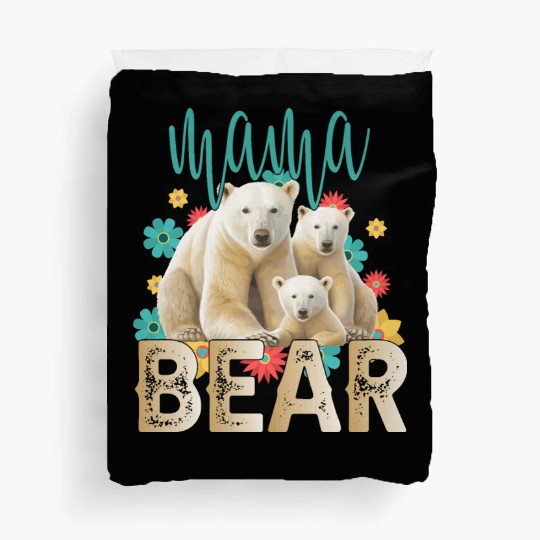 Mama Bear Gift Rose Flowers Mama Bear with 2 Cubs Duvet Covers