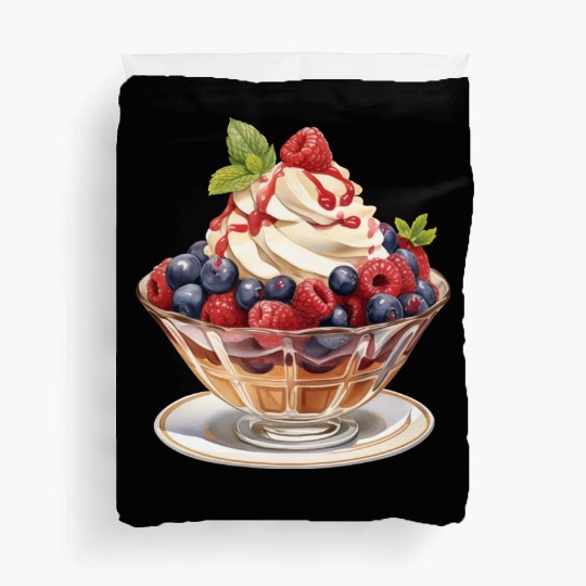 Fruity Raspberries and Blueberries Parfait Sundae Duvet Covers