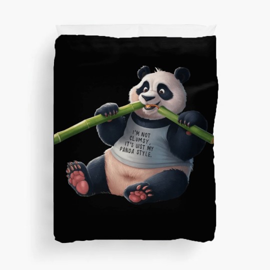 Panda Paradise: Serene Panda Enjoying a Bamboo Fea Duvet Covers