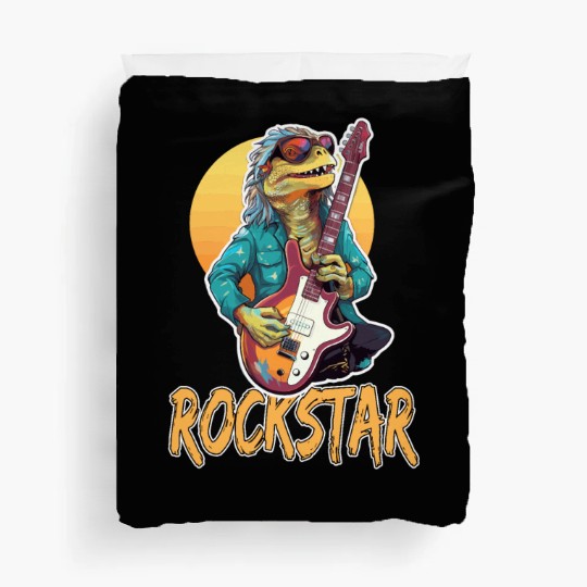 Rockstar Reptile Musician with Electric Guitar Duvet Covers