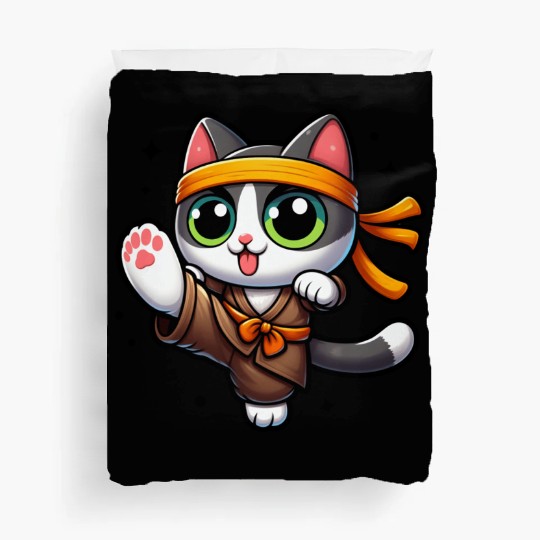 Trendy Cat in Ninja Outfit Duvet Covers
