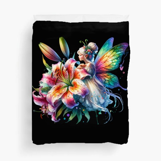 Tiger Lily Fairy Floral Fantasy Watercolor Duvet Covers