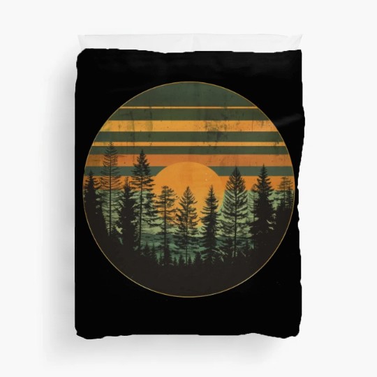 Sunset Forest Nature Outdoors Retro 80s Vibe 4 Duvet Covers