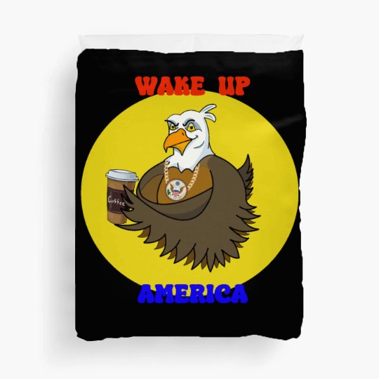 Wake Up America - Bald Eagle Drinking Coffee Duvet Covers