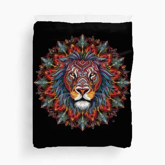 Colorful Lion Mandala Majesty Artistic Creation Duvet Covers