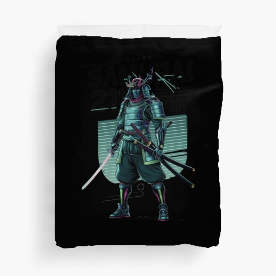 Cyber Samurai 2110: Glowing Katana Warrior Duvet Covers