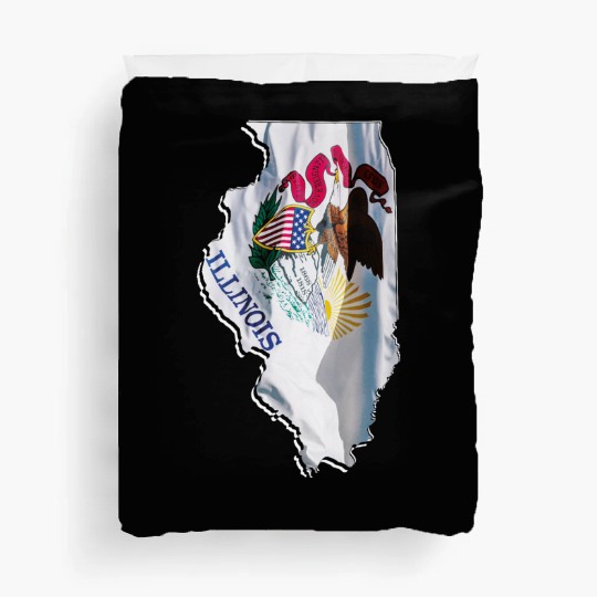 Illinois State Flag in Illinois State Map Duvet Covers