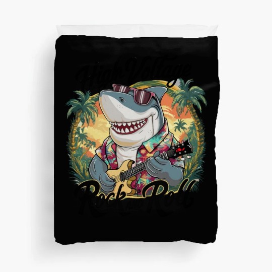 Funny shark with guitar summer beach holiday Duvet Covers