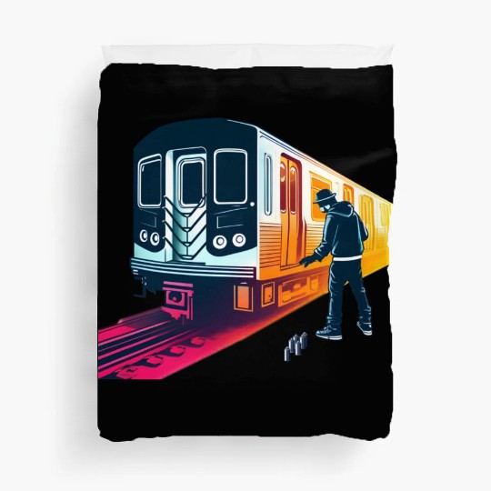 AI Teen at Subway Layup Masked Duvet Covers
