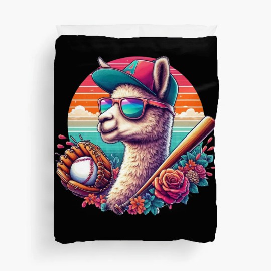 Llama Baseball Llama Playing Baseball Llama lover Duvet Covers
