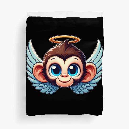 Monkey chimpanzee cartoon angel wings Duvet Covers