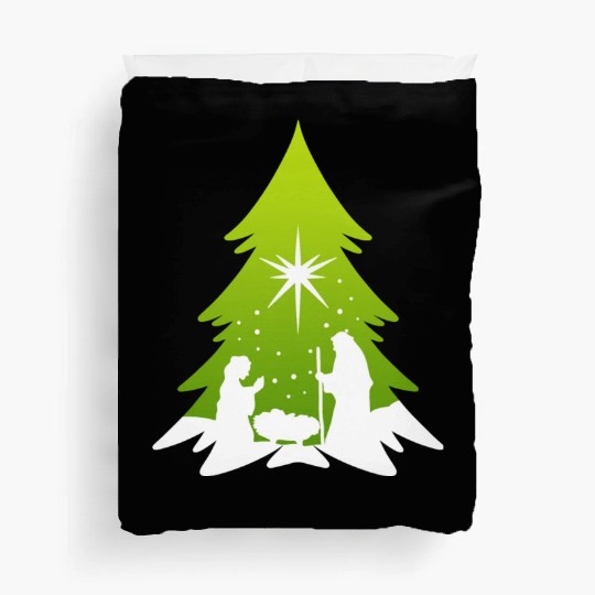 Christmas Tree Nativity Scene Artist Duvet Covers