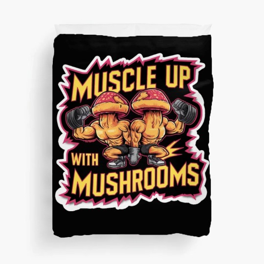 Muscle Up Mushroom Vintage Neon Line Comic Retro Duvet Covers