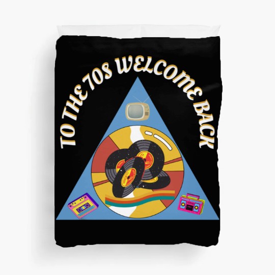 1970s Era Blue Retro Vintage Records Cassette Duvet Covers