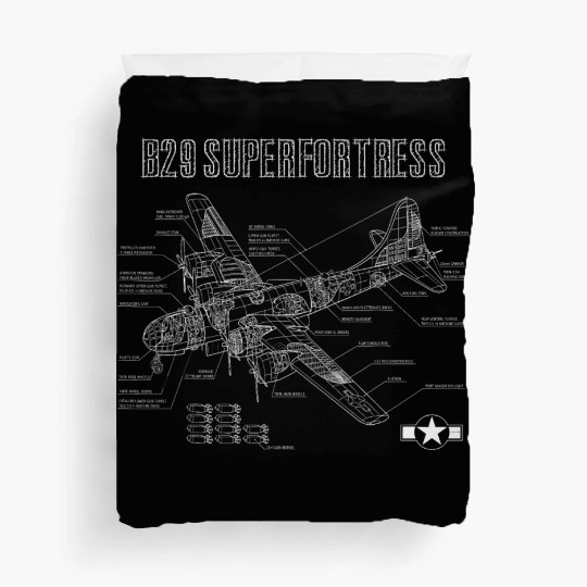 World War 2 Aircraft Blueprint WWII B29 Duvet Covers
