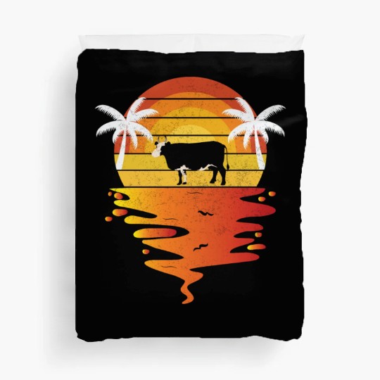 Sunset Cow and Palm Tree Scene Duvet Covers