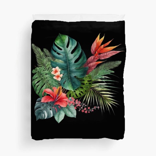 Watercolor Tropical Leaves Clipart, Tropical Leaf Duvet Covers