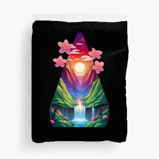 sunrise waterfall scenery Duvet Covers