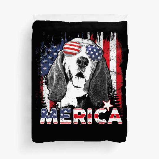 Basset Hound 4th Of July US Flag Merica Dog Lover Duvet Covers