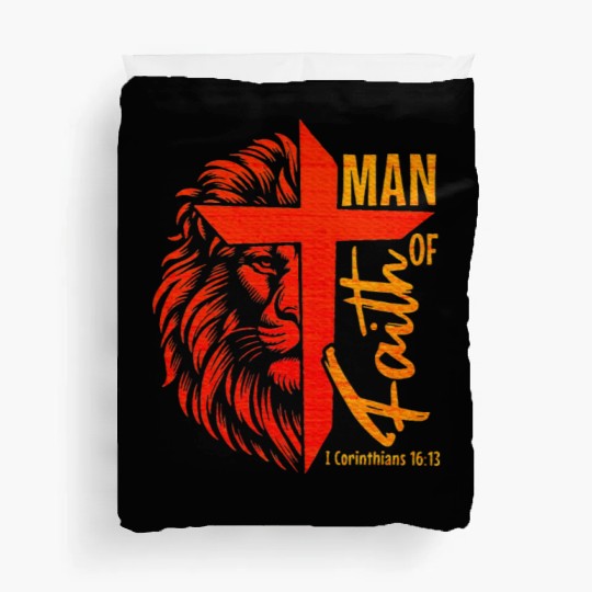 Man Faith Cross Christian Lion Bible Scripture Duvet Covers