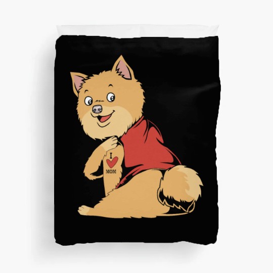 Mothers Day I Love Mom Tattoo Dog Pomeranian Duvet Covers