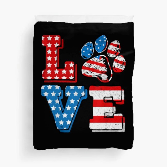 US Flag Patriotic Dog Cat Paw Print 4th Of July Duvet Covers