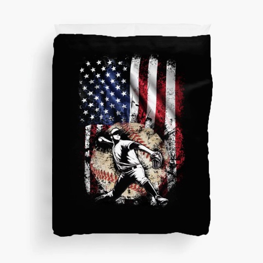 Patriotic American Flag Baseball Pitcher Duvet Covers