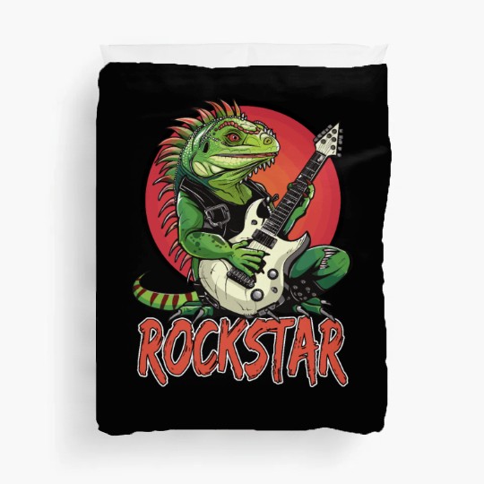 Rockstar Reptile Musician with Electric Guitar Duvet Covers