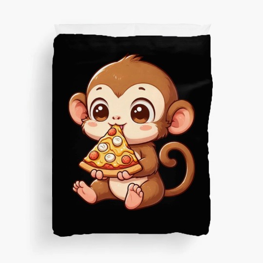 Funny monkey loves pizza humorous chimpanzee Duvet Covers