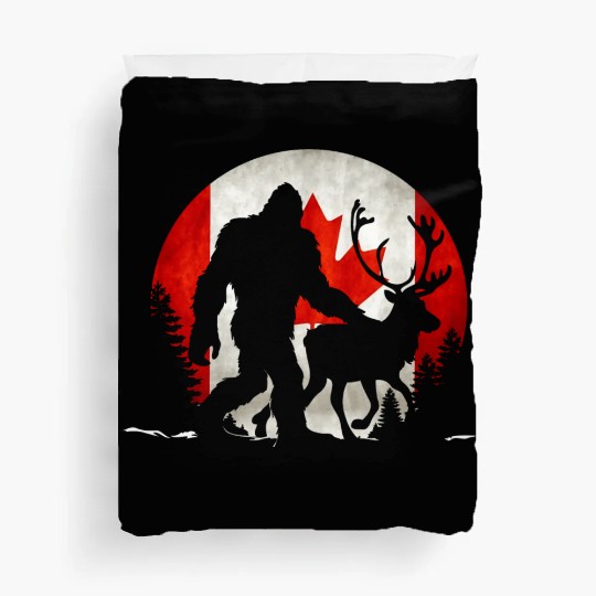 Canadian bigfoot & Reindeer Deer Retro Canada Day Duvet Covers