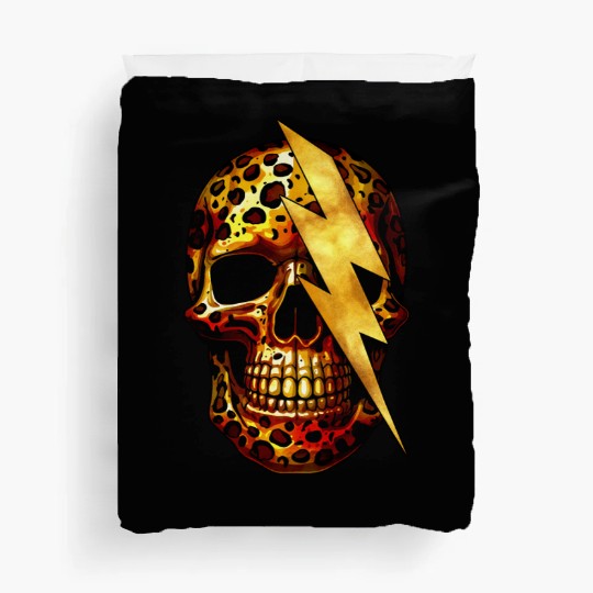 Skull with Leopard Print & Gold Spark Duvet Covers