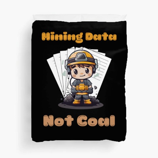 Cute Chibi Coal Miner Data Mining with Papers Illu Duvet Covers