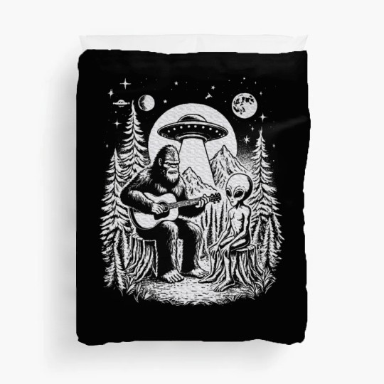 Bigfoot UFO Alien Around Campfire Nature Hiking Duvet Covers