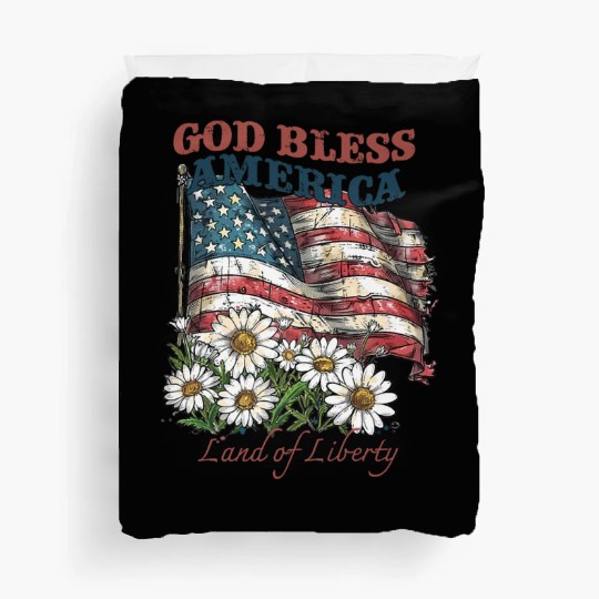 God Bless America 4th Of July US Flag Daisy Duvet Covers