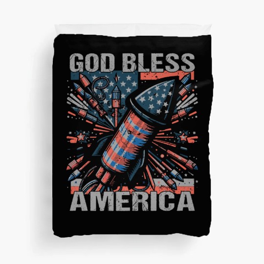 God Bless America Retro US Flag Funny Fireworks Duvet Covers
