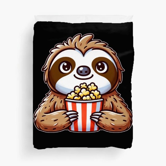 Funny sloth popcorn cinema movie Duvet Covers