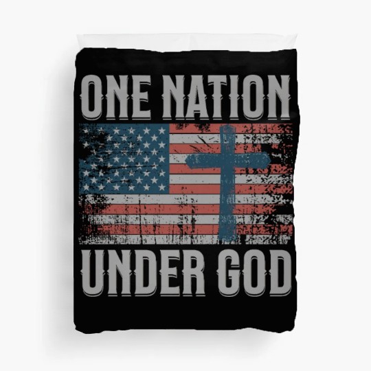One Nation Under God Retro US Flag Christian Cross Duvet Covers