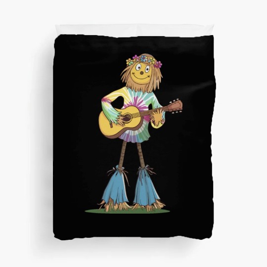 Hippie Scarecrow Playing Guitar Duvet Covers