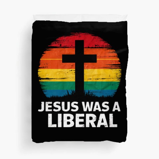 Jesus Was A Liberal Retro Sunset Progressive Duvet Covers