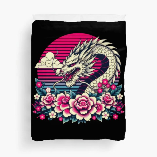 Tokyo Asian Dragon Vintage Style 80s Retro Japanes Duvet Covers
