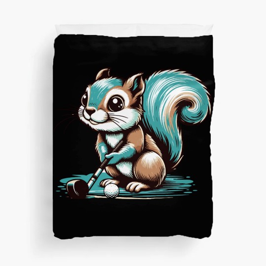 Cute cartoon squirrel playing golf Duvet Covers