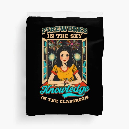 Patriotic Teacher Fireworks Sky Knowledge Classroo Duvet Covers
