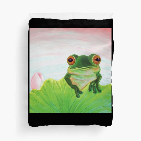Green Frog Relaxing in the Pond Duvet Covers