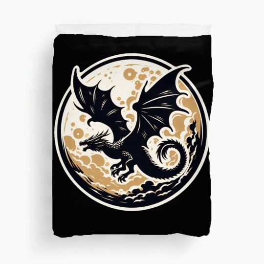 Mystical Dragon Silhouette Against Full Moon Duvet Covers