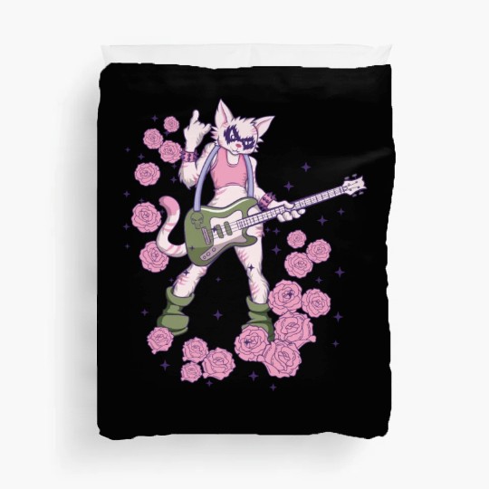 Musician Cat Plays Guitar Instruments Rock Metal Duvet Covers