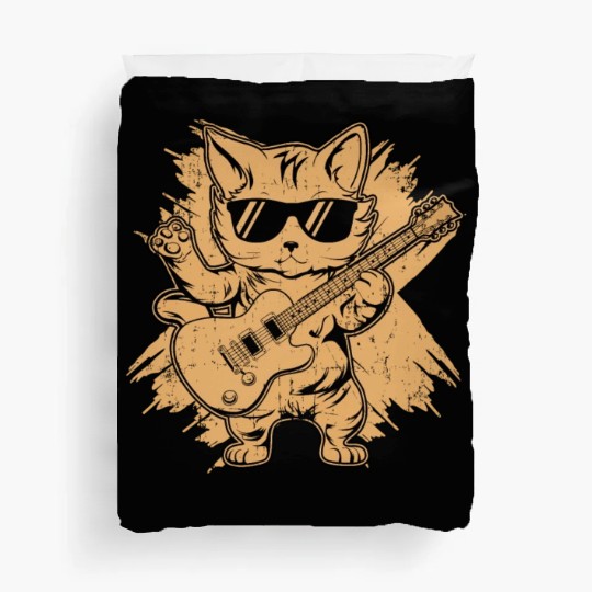 Metal Cat Plays Acoustic Guitar Rock Cute Kitten Duvet Covers