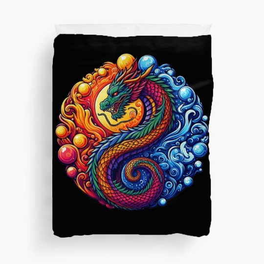Vibrant Yin Yang Dragon Duvet Covers