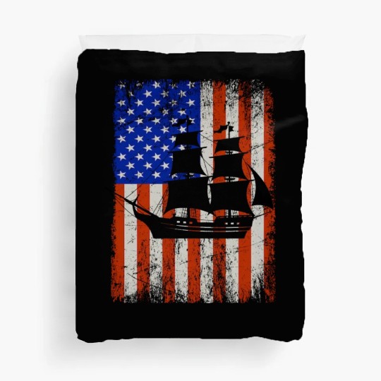 Stars, Stripes & Pirate Ship American Flag Duvet Covers