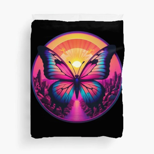 Synthwave ButterFly at Sunset Duvet Covers